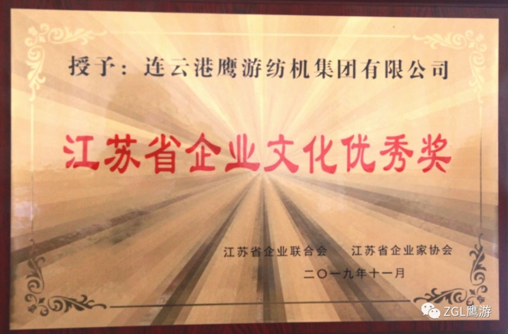 2019年江蘇省企業(yè)聯(lián)合會(huì)授予“江蘇省企業(yè)文化優(yōu)秀獎(jiǎng)”